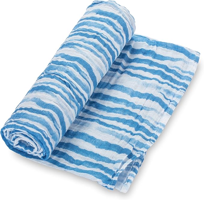 LollyBanks Muslin Swaddle Blanket, 100% Muslin Cotton Soft Blanket for Boys, 47 X 47 Inches Baby Boy Receiving Blankets, Soft and Cozy Swaddle Wrap for Baby, Registry (Ocean Theme Print)