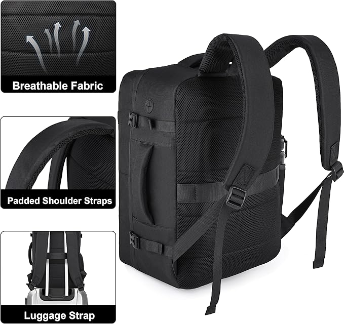 HILOMON Black Travel Backpack for Men Women, TSA Approved Personal Item Size 18x14x8 Under Seat Backpack for Airplanes 15.6inch Laptop 30L Luggage Carry On Bag