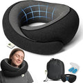 Travel Neck Pillow 100% Memory Foam, Ergonomic 360° Support Pillow for Flights, Car, Office & Train, Breathable Travel Essentials for Adults & Kids, Neck Pain Relief, (BLACK)