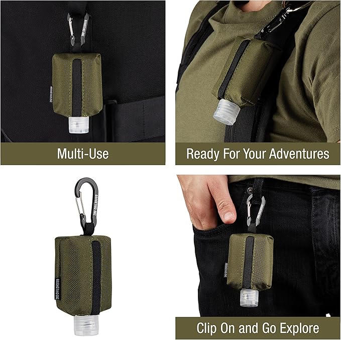 2nd Childhood Travel Hand Sanitizer Keychain – Small Refillable 2 oz Bottle with Clip-On Holder – Portable Sanitizer Case for Purse, Backpack, Gym Bag