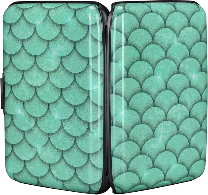 ELFISH RFID Blocking Credit Cards Holder Aluminum Wallet Metal ID Case for Men Women (Blue Scales)
