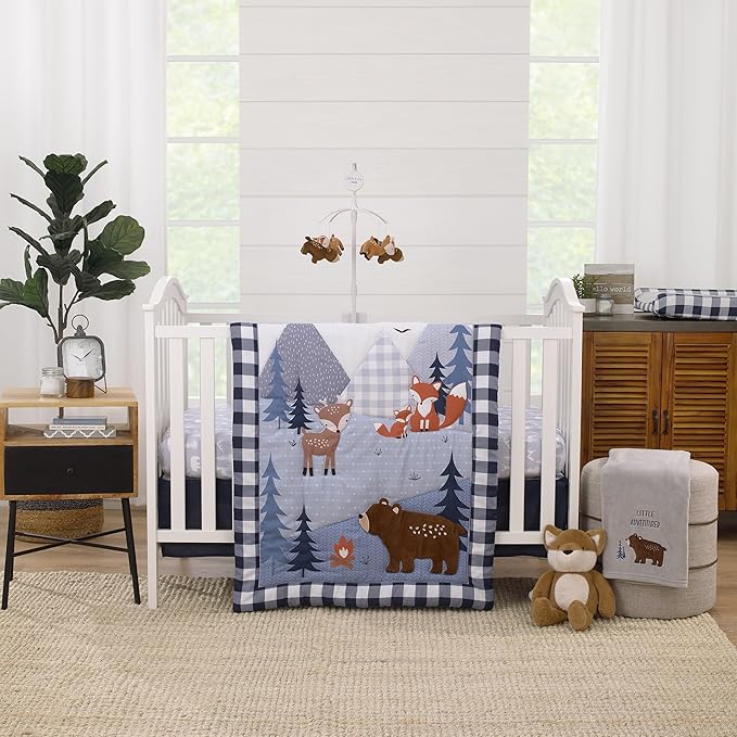 Little Love by NoJo National Park Gray, and Brown Bear Little Adventurer Super Soft Appliqued Baby Blanket