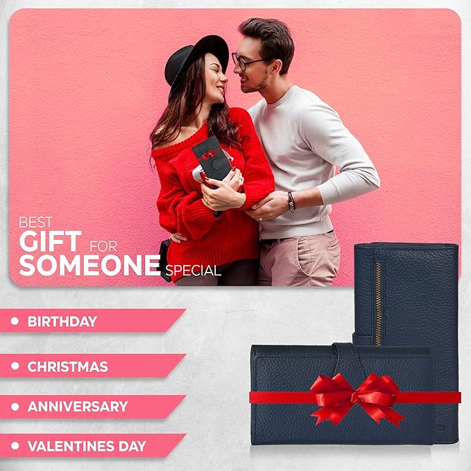 Real Leather Women Wallet Leather with RFID Blocking -Trifold Card Holder Designer Ladies Clutch with ID Window Wallets