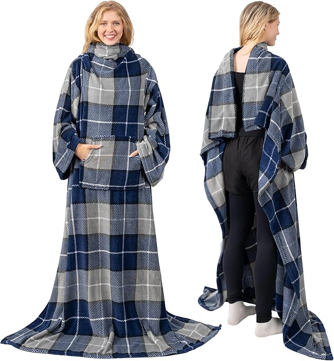 PAVILIA Blanket with Sleeves for Adult Women Men, Soft Warm Wearable Blanket Fleece Wrap Throw, Robe Blanket Gift