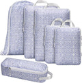 Compression Packing Cubes for Travel 6pc Set with Laundry Bag/Backpack-Luggage Organizers for Suitcase-Lightweight Compressible - Light Blue Boho