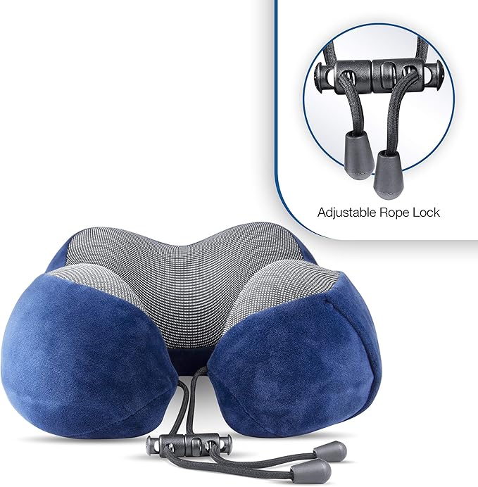 Cloudz Tech Memory Foam Travel Neck Pillow with Blackout Sleep Mask and Ear Plugs - Blue