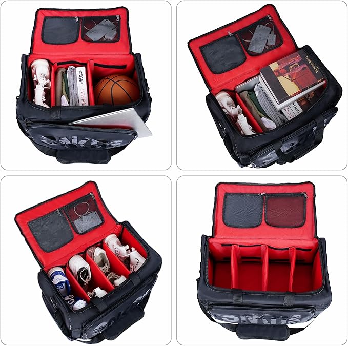 Shoe Bags for Travel Sneaker Travel Bag Shoes Duffel Bags Waterproof Gym Sports Luggage Sneakerhead Bag for Men with 3 Adjustable Dividers fit 4 Pairs Heavy Duty Travel Accessories (red)