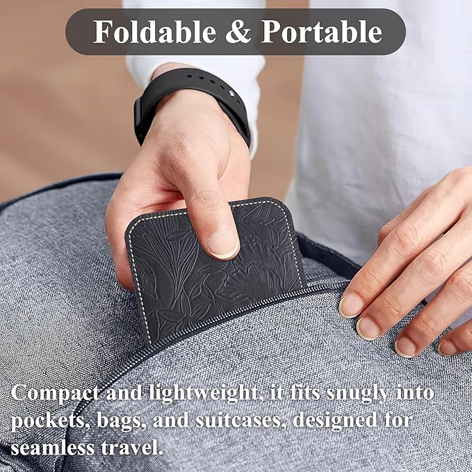Airplane Travel Essentials for Flying Flex Flap Cell Phone Holder & Flexible Tablet Stand for Desk, Bed, Treadmill, Home & in-Flight Airplane Travel Accessories(1-Carved Black)