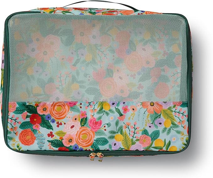 RIFLE PAPER CO. 3 Set Compression Packing Cubes with Zipper Pull & Laundry Bag | Organizer Travel Essentials for Luggage/Suitcase | Garden Party Pattern