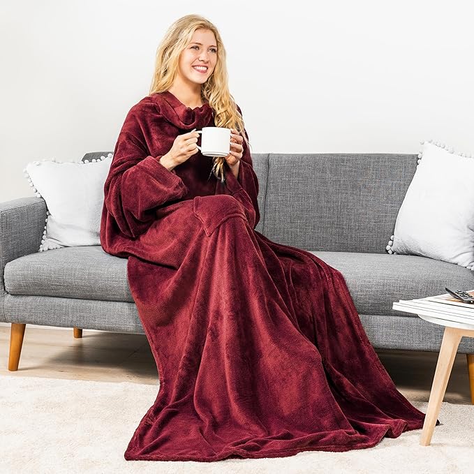 PAVILIA Wearable Blanket with Sleeves for Adult Women Men, Cozy Fleece Warm Wrap Throw with Arms, Gifts for Christmas, Wife