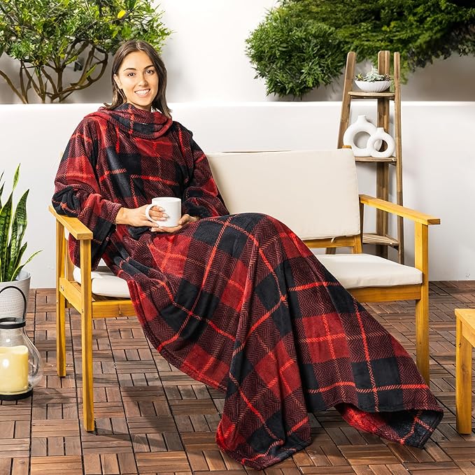 PAVILIA Blanket with Sleeves for Adult Women Men, Soft Warm Wearable Blanket Fleece Wrap Throw, Robe Blanket Gift