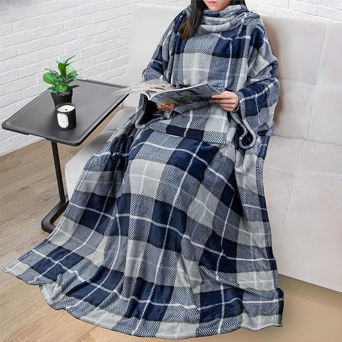 PAVILIA Blanket with Sleeves for Adult Women Men, Soft Warm Wearable Blanket Fleece Wrap Throw, Robe Blanket Gift