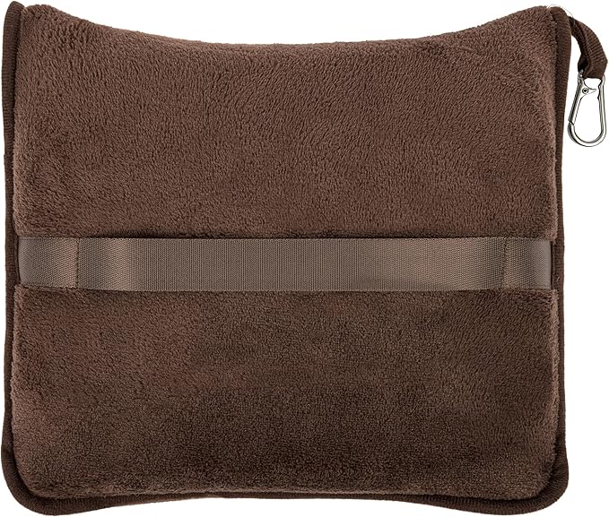 BlueHills Travel Blanket Pillows for Two Airplane Traveling Essentials Flight Throws in Bag case with Backpack Clip Compact Large Plane Accessories – Teal Green and Brown