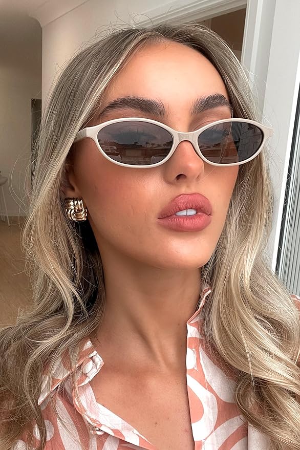 GUVIVI Retro Oval Sunglasses for Women Chic Cat Eye 90s Sunnies Lightweight Narrow Shades Trendy UV protection Sun Glasses