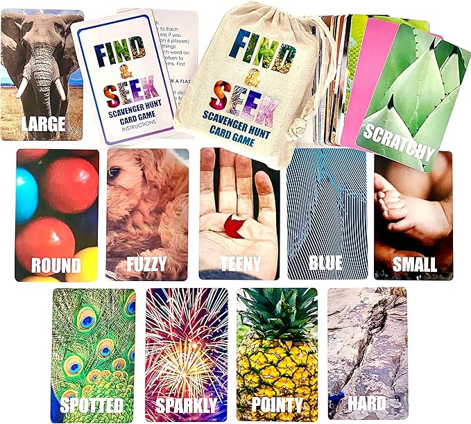 Hapinest Find and Seek Scavenger Hunt Card Game, Indoor Outdoor Activities for Kids Toddler & Family, Beach Camping Travel Car Games for Road Trips, Kids Scavenger Hunt Game Age 3 4 5 6 Years Old & Up