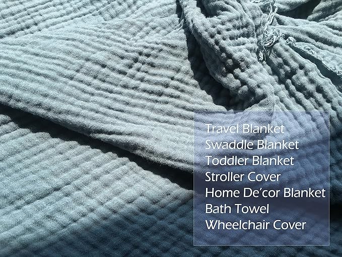 KyraHome 100% Cotton 104"x90" King Size Cotton Blankets for Adults, Kids, Couch, Plant Dyed Pre-Washed Breathable Lightweight Gauze Muslin Bed Blanket, All Season, Slate Blue