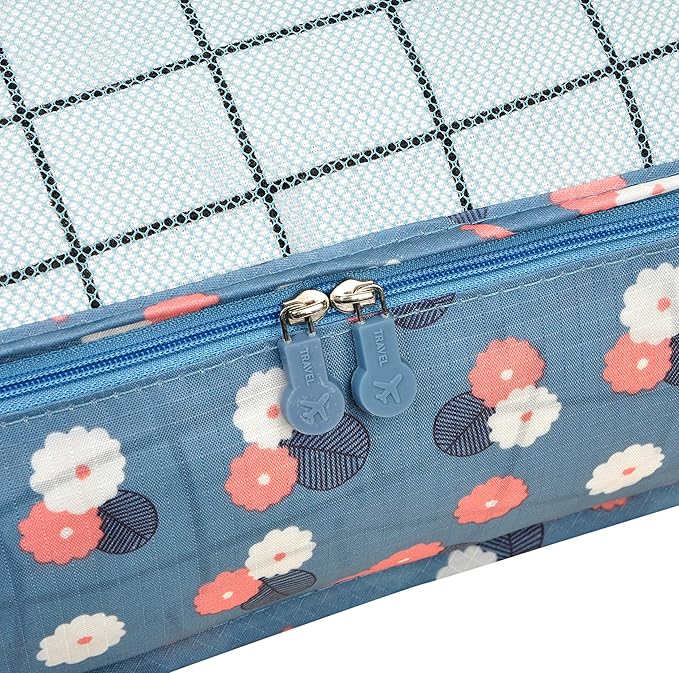 Vercord 7 Set Travel Packing Organizers Cubes Luggage Suitcase Organizer Bags Clothes Underwear Cube Shoe Pouch Pack Blue Flower