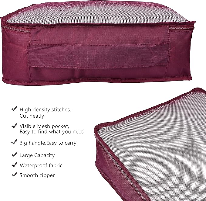 Vercord 7 Set Travel Packing Organizers Cubes Luggage Suitcase Organizer Bags Clothes Underwear Cube Shoe Pouch Pack Burgundy