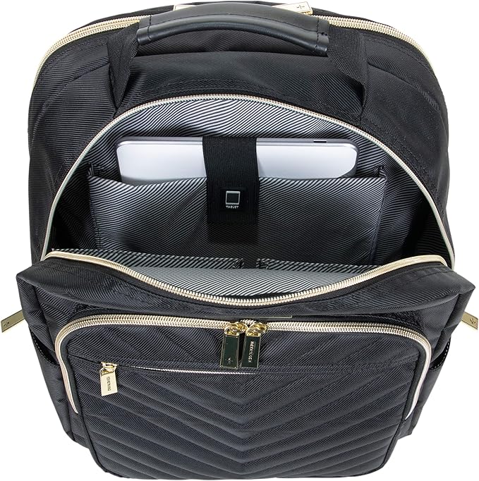 Kenneth Cole REACTION Chelsea 2-Piece Bundle - 17" 4-Wheel Spinner Underseat Carry-On Luggage & Matching 15" Laptop Backpack, Black